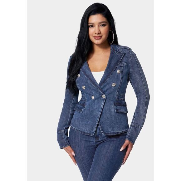 ECO Italy Jackets & Blazers - ECO Italy Women’s Dark Wash Denim Blazer Size 42 (US 6) Double Breasted